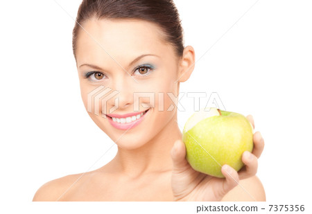 young beautiful woman with green apple 7375356