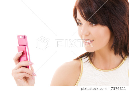 happy woman with cell phone 7376811