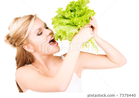 happy woman with lettuce happy woman with lettuce 7378440