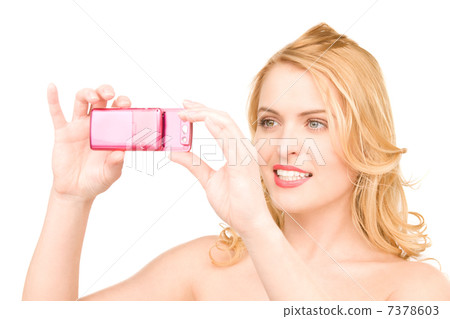 happy woman using phone camera happy woman using phone camera 7378603