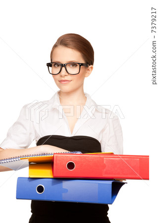 young attractive businesswoman with folders 7379217