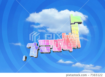 彩虹色日本地圖/白色地圖繪圖 7383122