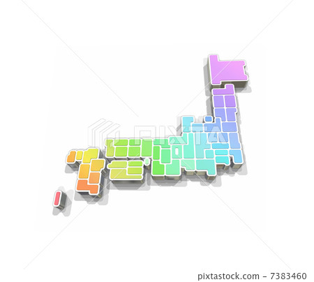 彩虹色日本地圖/白色地圖繪圖 7383460