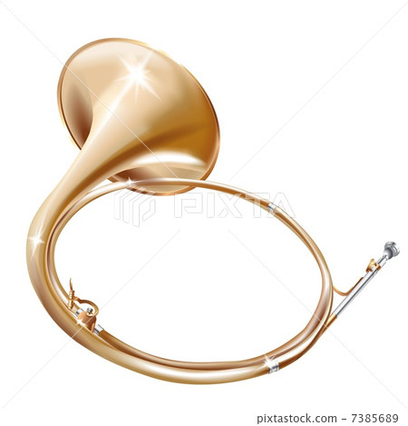 Musical background series. Traditional hunting horn, isolated in white background 7385689