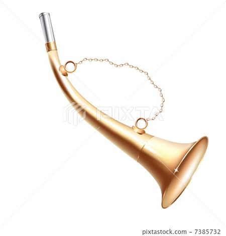 Musical background series. Traditional hunting horn, isolated in white background 7385732