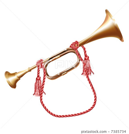 Musical background series. Traditional hunting horn, isolated in white background Musical background series. Traditional hunting horn, isolated in white background 7385734