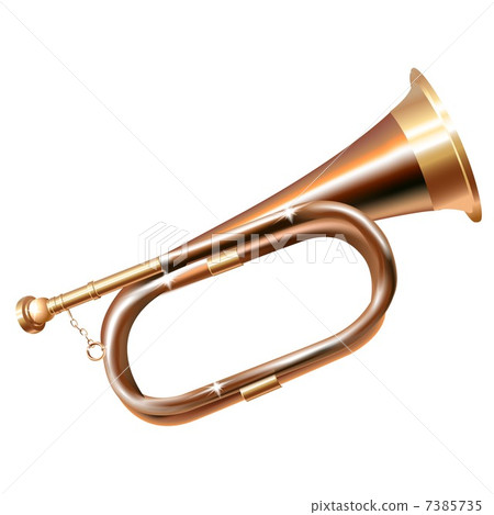 Musical background series. Traditional hunting horn, isolated in white background 7385735