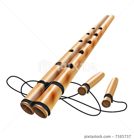 Musical background series. Classical Bamboo ethnic flute, isolated in white background Musical background series. Classical Bamboo ethnic flute, isolated in white background 7385737