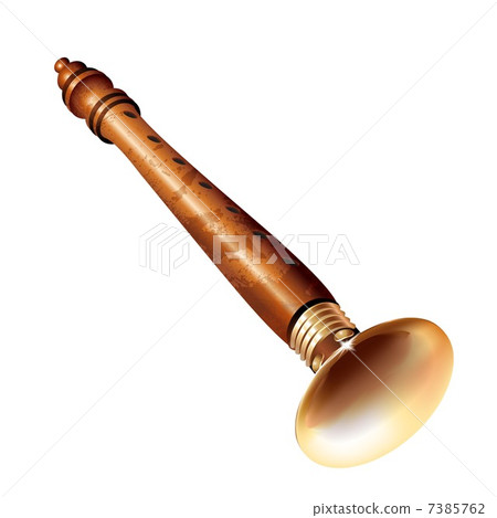 Musical background series. Traditional Indian shehnai, isolated in white background Musical background series. Traditional Indian shehnai, isolated in white background 7385762