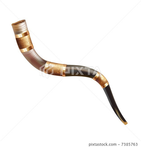 Musical background series. Traditional ram horn (shofar), isolated in white background 7385763