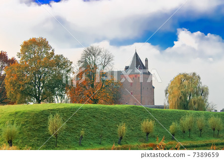 Autumn Dutch castle Loevestein . Netherlands 7389659
