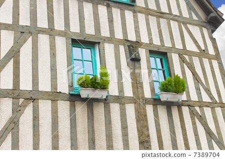 Facade of old house in Chartres. France 7389704