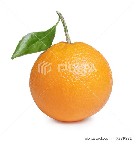 ripe round orange with stem and leaf ripe round orange with stem and leaf 7389881