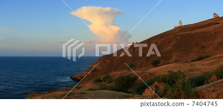 sunrise in the mountains. Mountain Meganom, Crimea, Ukraine 7404745