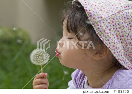 A girl blowing fluff A girl blowing fluff 7405230