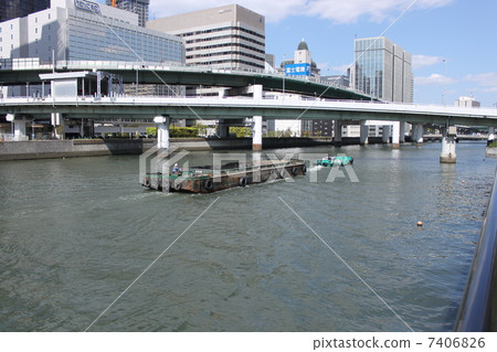 在北區大阪市和建築市的Higozabashi附近的Tosabori河 7406826