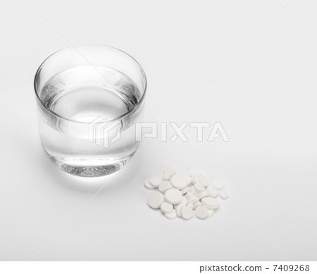 tablets and pills and glass of water 7409268