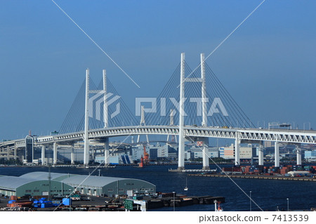 Yokohama Bay Bridge from the hill park where you can see the harbor 7413539