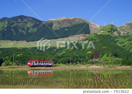 春天稻米和阿蘇環山 春天稻米和阿蘇環山 7413622