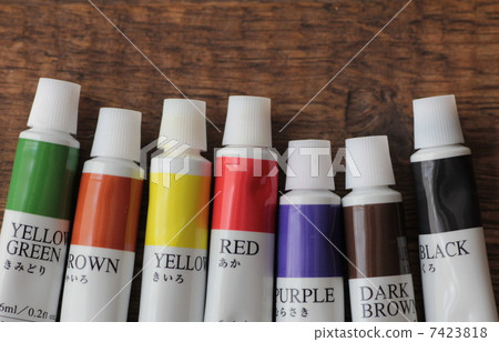 Paints lined up, art supplies 7423818