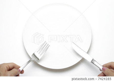 Image material with white dish and fork & knife 7424165