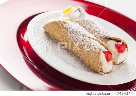 Two Tasty Cannoli on Plate 7424344