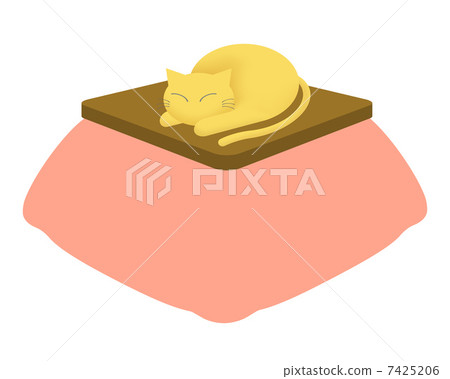 Cat sleeping on a kotatsu 7425206