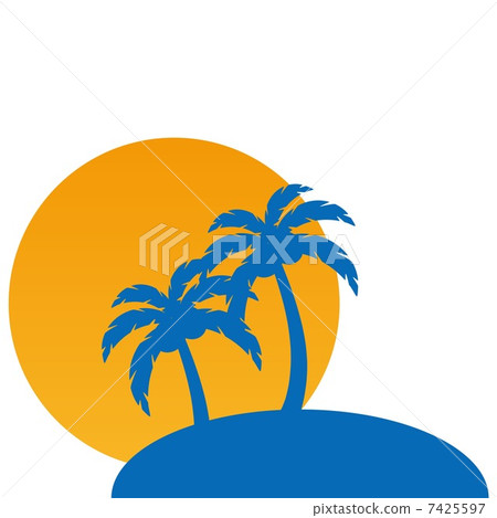 Palm tree and sunset - Stock Illustration [7425597] - PIXTA