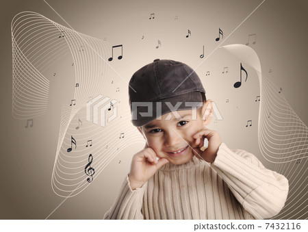 Musical boy with denim cap 7432116