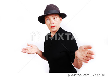 Senior woman in black clothes with gesture 7432186