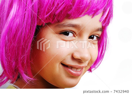 Adorable girl with pink hair and facial gesture Adorable girl with pink hair and facial gesture 7432940