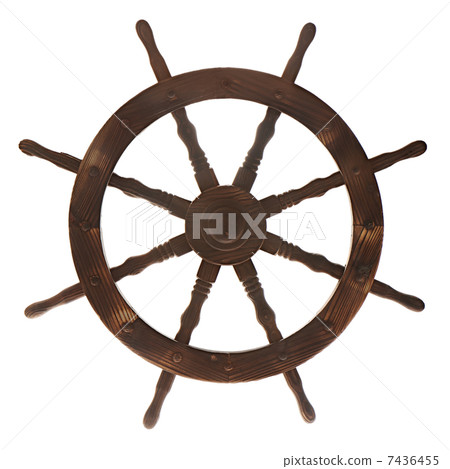 Old boat steering wheel isolated on white background. 7436455