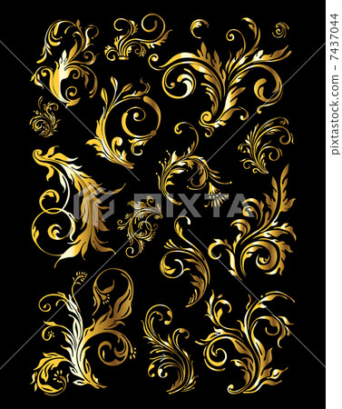 Floral Ornament Set of Vintage Golden Decoration Elements 7437044