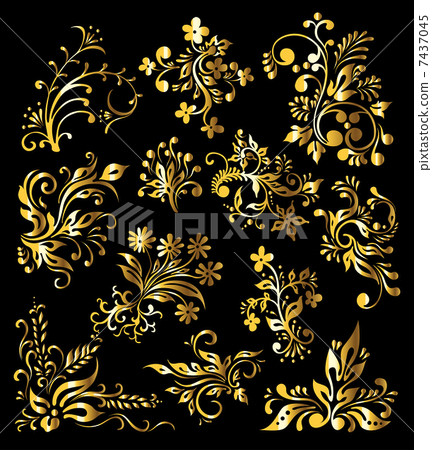 Floral Ornament Set of Vintage Golden Decoration Elements Floral Ornament Set of Vintage Golden Decoration Elements 7437045