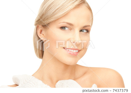 beautiful woman in white mittens 7437379