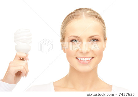 woman holding energy saving bulb woman holding energy saving bulb 7437625