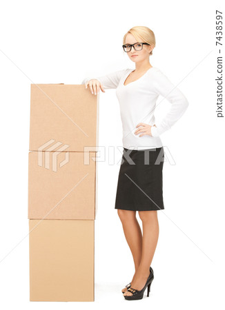 attractive businesswoman with big boxes. 7438597