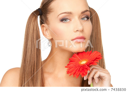 lovely woman with red flower 7438830