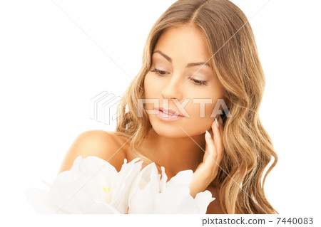 beautiful woman with white flower beautiful woman with white flower 7440083
