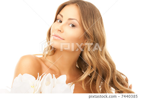 beautiful woman with white flower beautiful woman with white flower 7440385