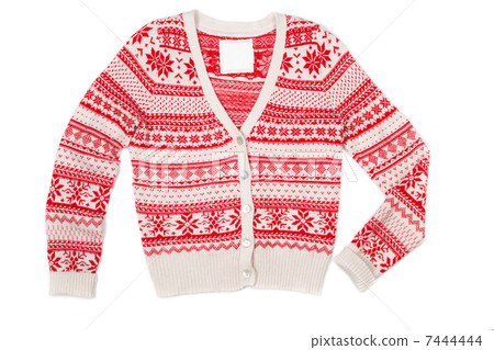 Bright knitted sweater with red pattern Bright knitted sweater with red pattern 7444444