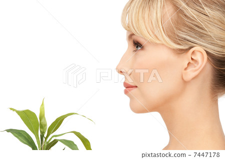 woman with green sprout woman with green sprout 7447178