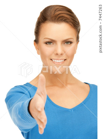 woman with an open hand ready for handshake 7447263