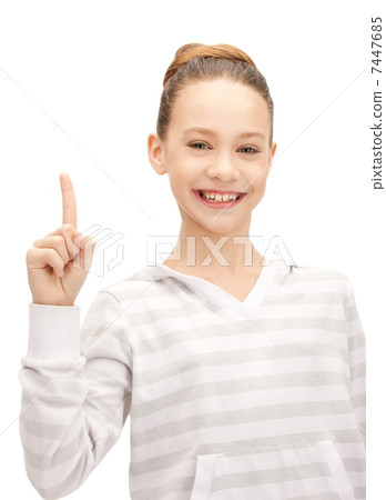 teenage girl with her finger up teenage girl with her finger up 7447685