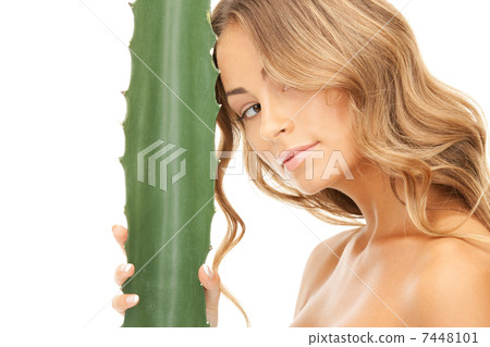 lovely woman with aloe vera lovely woman with aloe vera 7448101