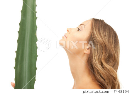 lovely woman with aloe vera lovely woman with aloe vera 7448194