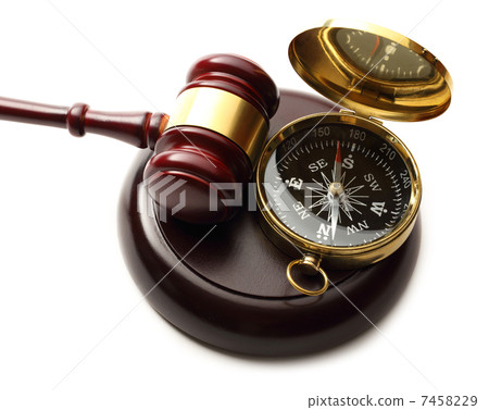 Judge's wooden gavel and compass Judge's wooden gavel and compass 7458229