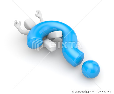 3d person with heavy blue question mark 7458934