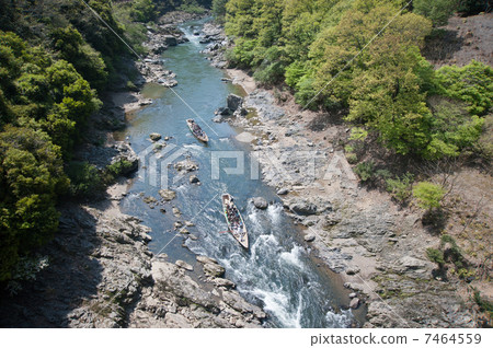 Sightseeing boat going down the Hozu River in Kyoto Sightseeing boat going down the Hozu River in Kyoto 7464559