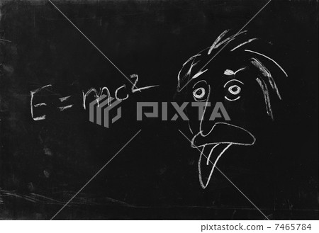 Ooops. The genius Albert Einstein show tongue. Sketch on blackbo 7465784